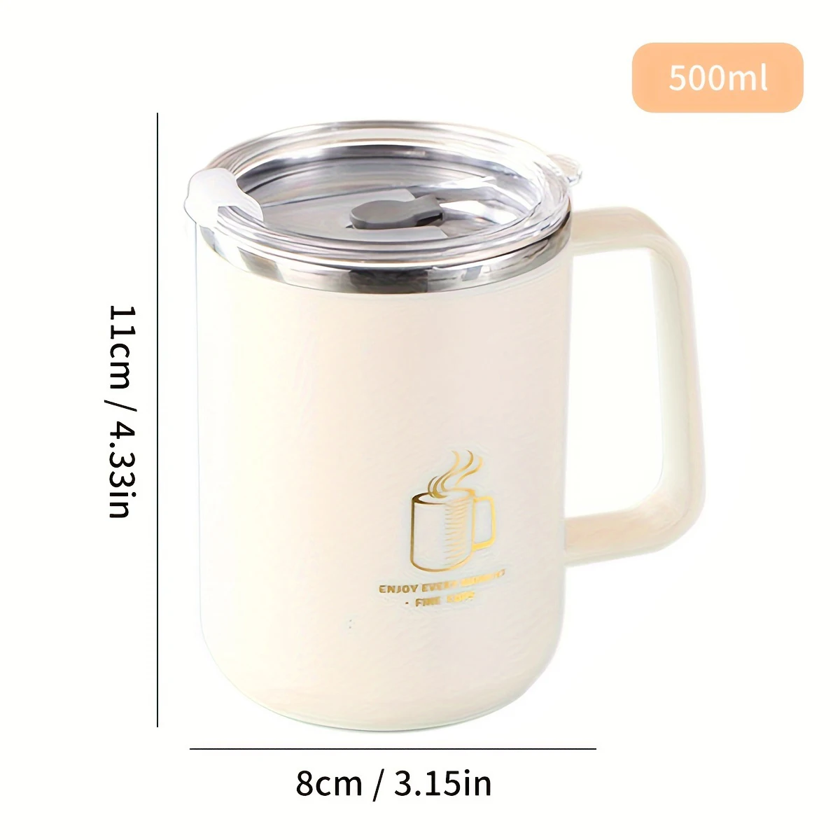 Kubek termiczny stalowy z uchwytem 304 szczelny 450 ml Brązowy
