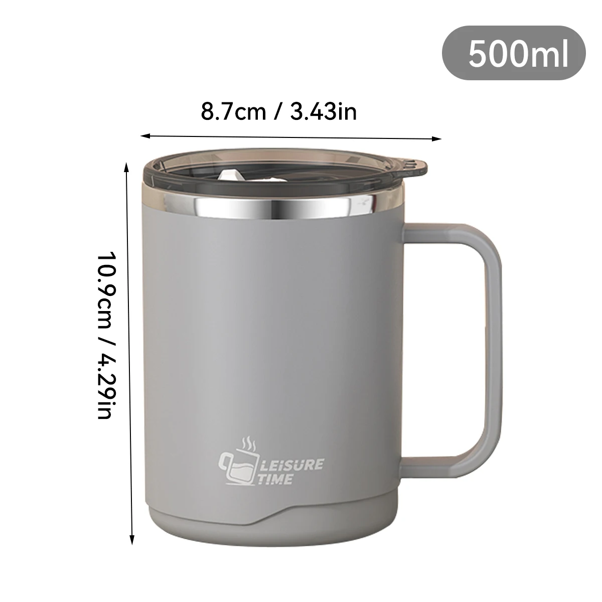 Kubek termiczny stalowy z uchwytem 304 szczelny 450 ml Jasnożółty