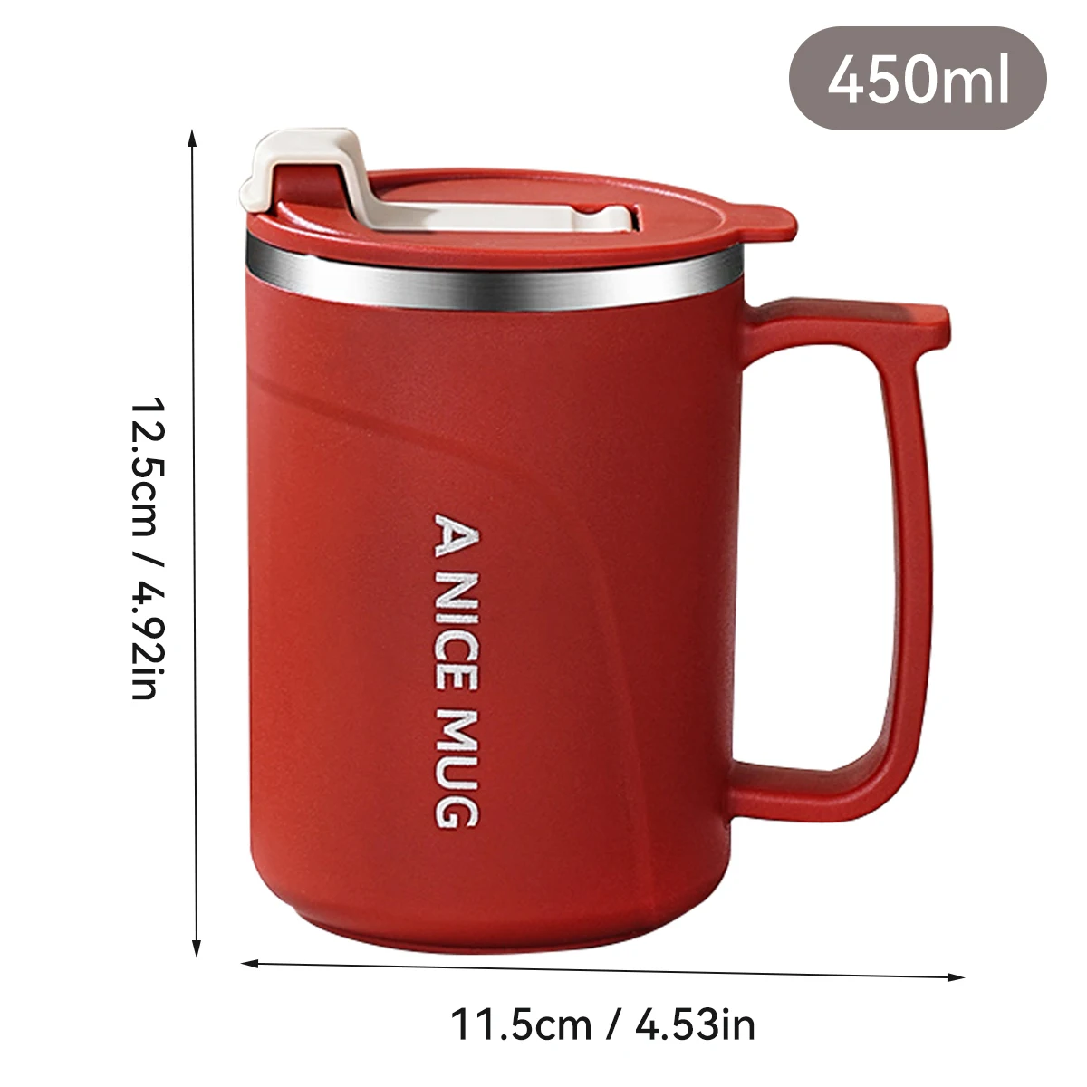 Kubek termiczny stalowy z uchwytem 304 szczelny 450 ml Jasny