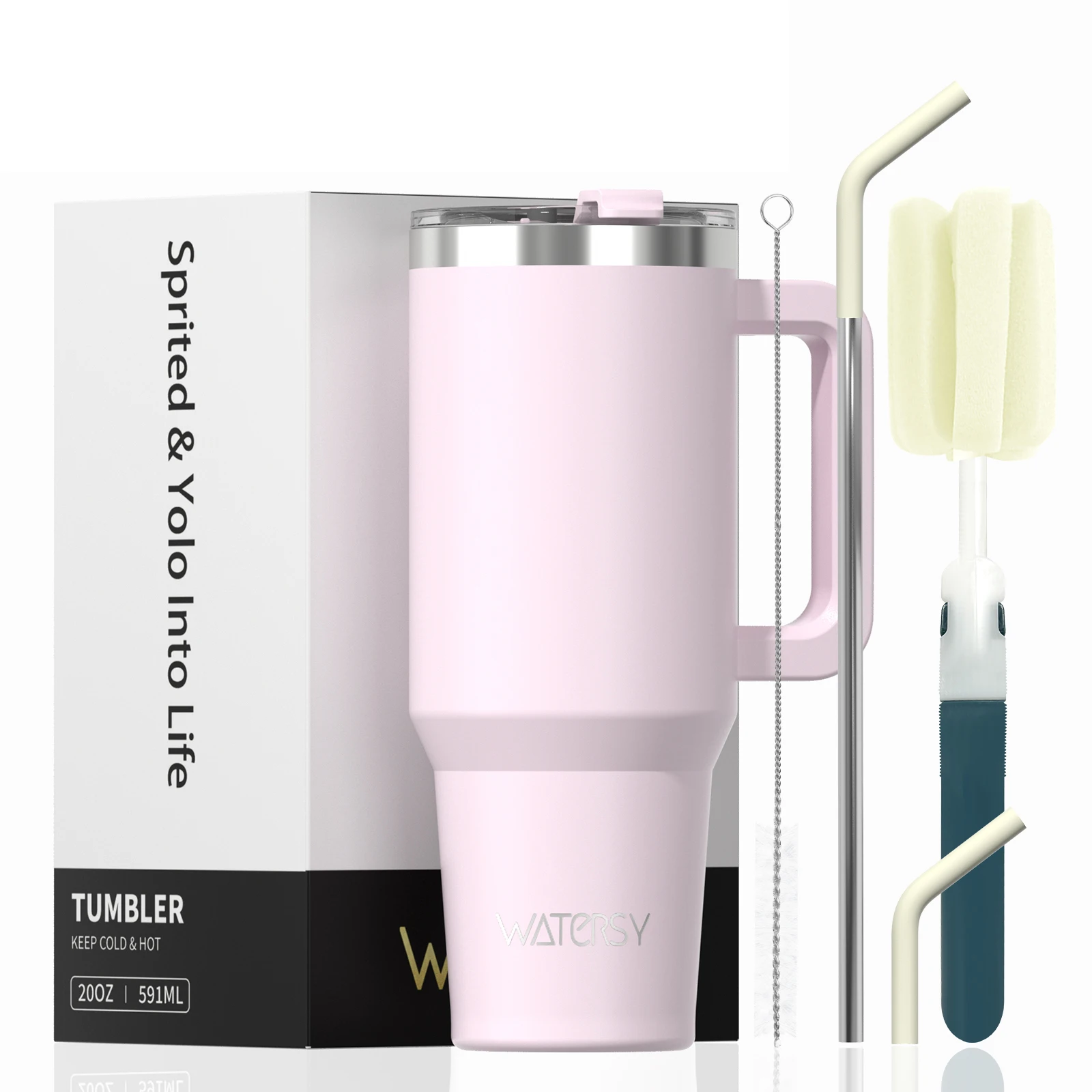 Kubek termiczny ze słomką i uchwytem 30/40 oz Różowy