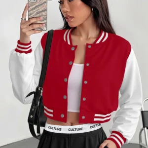 Kurtka baseball damska cropped w stylu college vintage lata 90. Czerwony