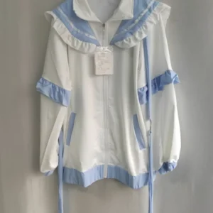 Kurtka damska Y2K z marynарским kołnierzem preppy luźna Beżowy