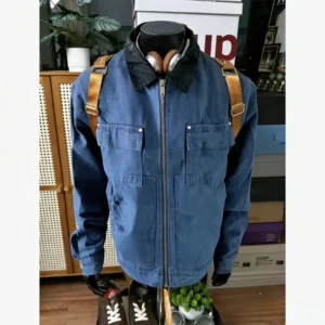 Kurtka z imitacją futra i jeansowymi wstawkami w stylu vintage Ciemnoszary