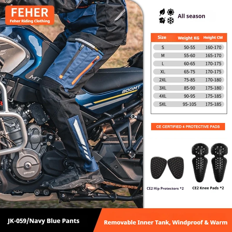 Kurtka i spodnie motocyklowe FEHER, 3-warstwowe Niebieski