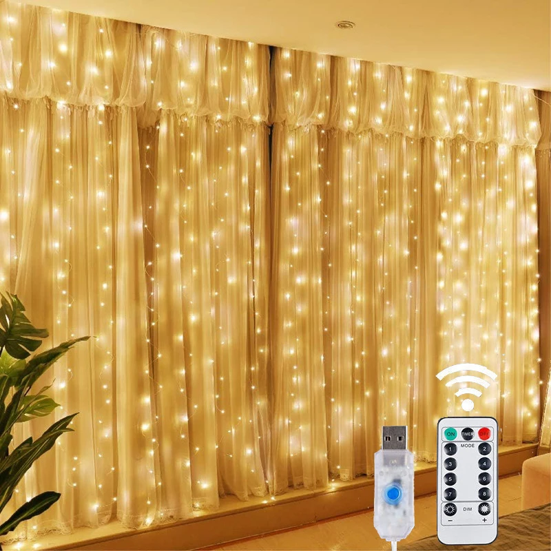 Kurtyna świetlna LED na okno z pilotem USB Warm lights