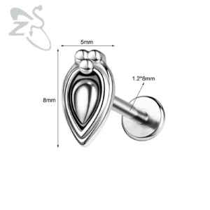 Labret z kamieniem księżycowym i motylem — stal nierdzewna 16G do piercingu ucha Antyczne pozłacane