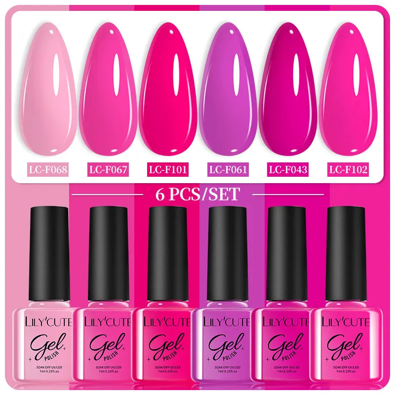 Lakier hybrydowy LILYCUTE 7 ml zestaw 6 sztuk 241186