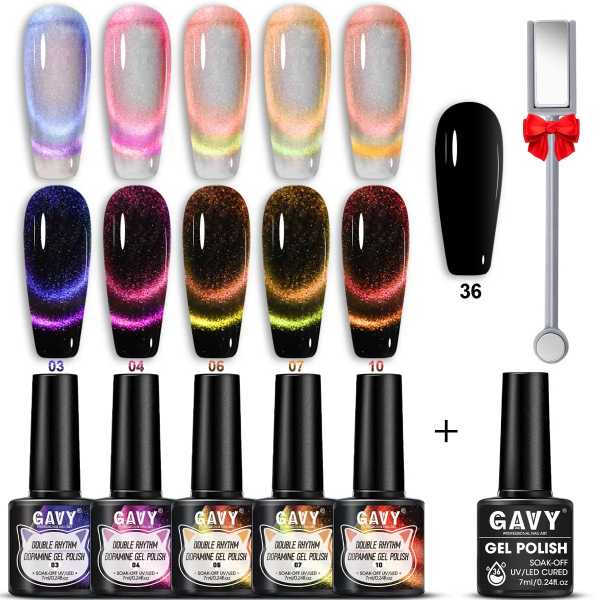 Zestaw lakierów hybrydowych kocie oko 5 sztuk z magnesem Set 2