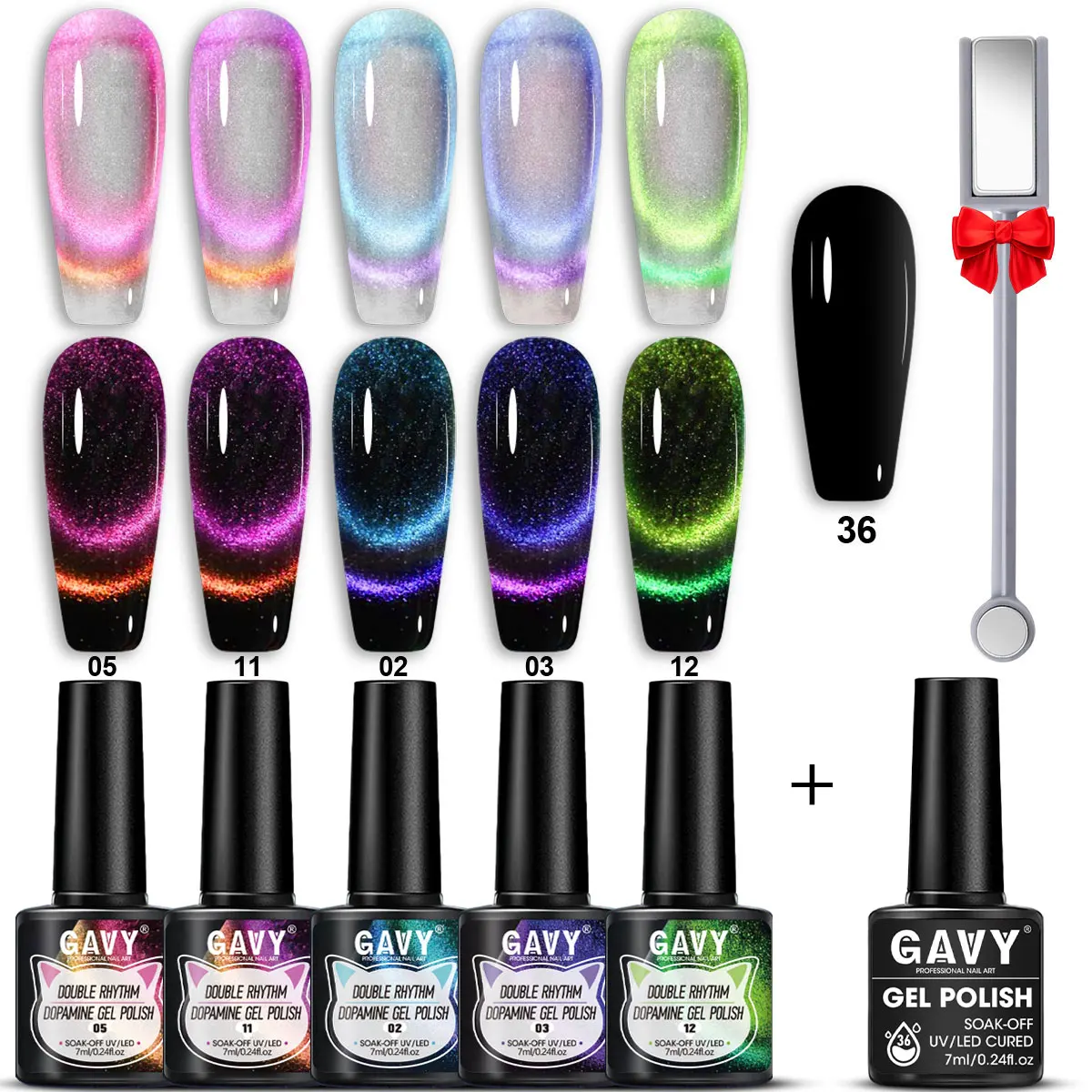 Zestaw lakierów hybrydowych kocie oko 5 sztuk z magnesem Set 3