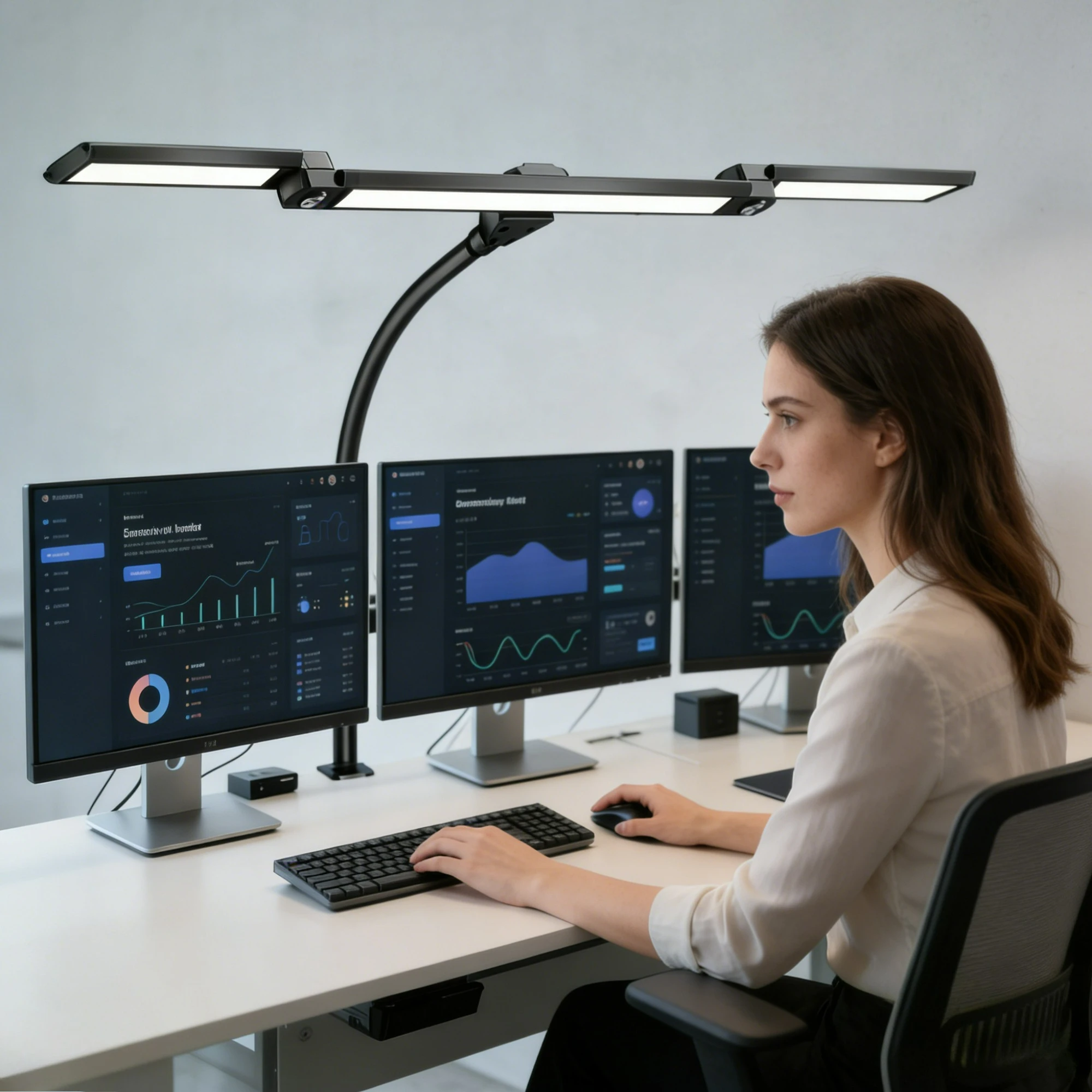 Lampa biurkowa LED 24W z pilotem i ściemniaczem – do biura i domu Beżowy