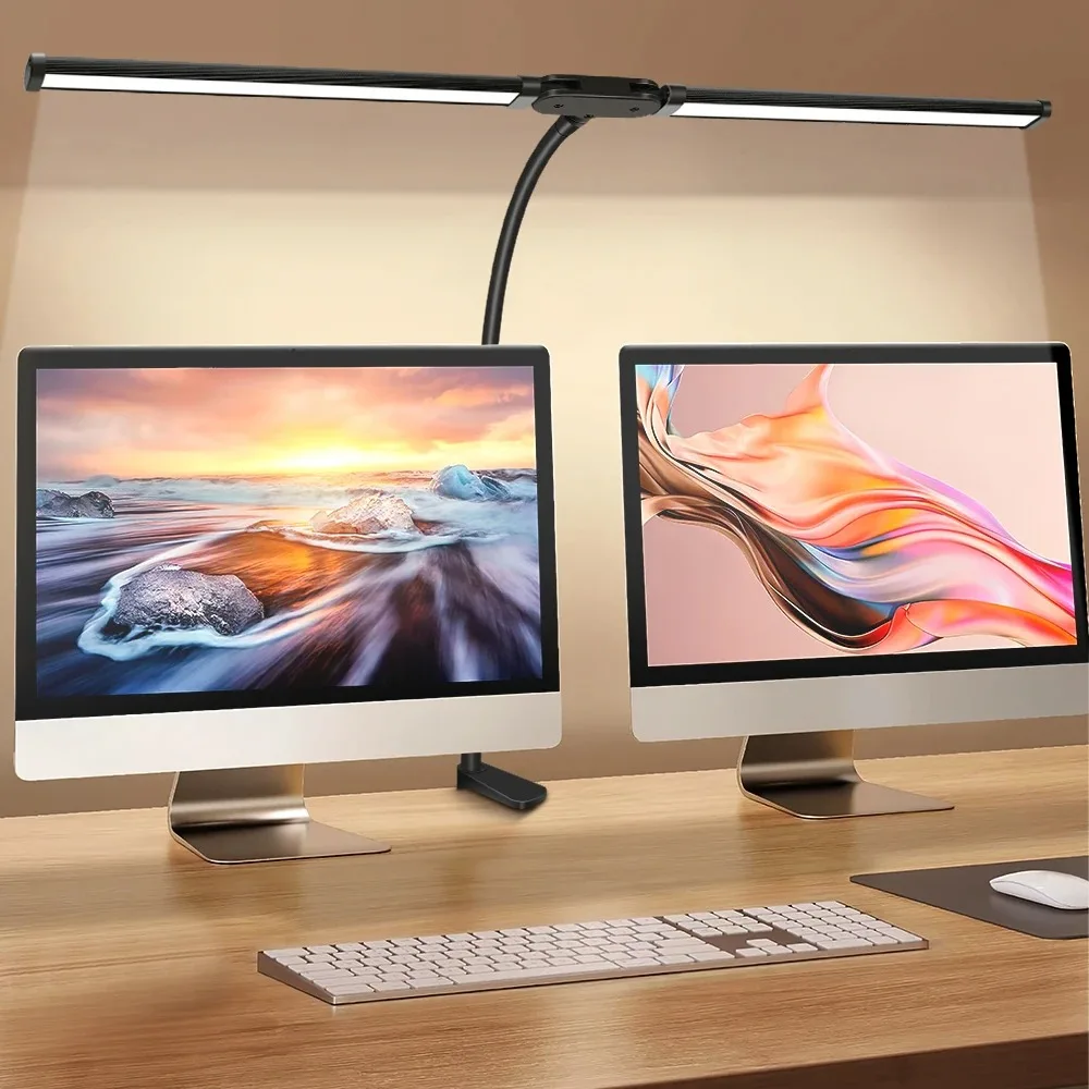 Lampa biurkowa LED z podwójną głowicą USB i 3 trybami kolorów Beżowy