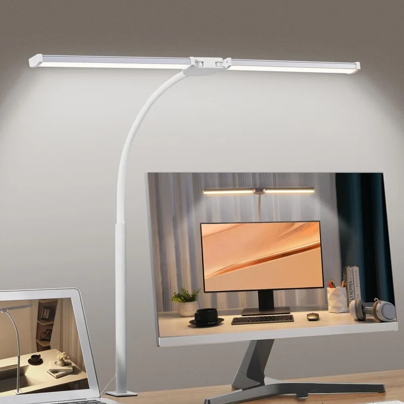 Lampa biurkowa LED z podwójną głowicą USB i 3 trybami kolorów Niebieski