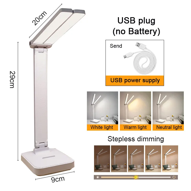 Lampka biurkowa LED dotykowa USB z 3 poziomami jasności — składana Brązowy