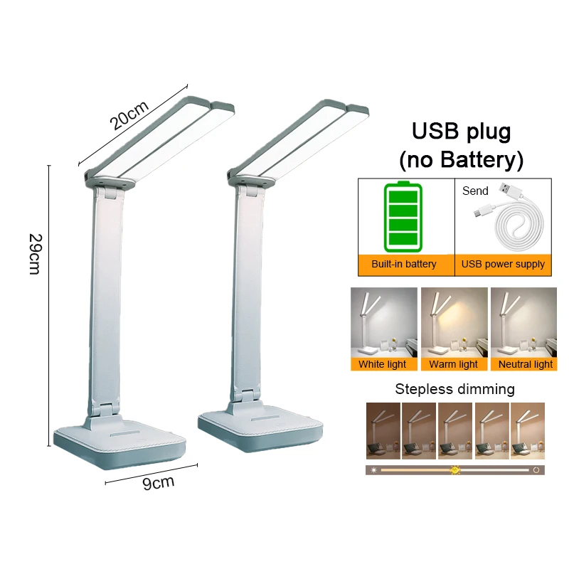 Lampka biurkowa LED dotykowa USB z 3 poziomami jasności — składana Czarny