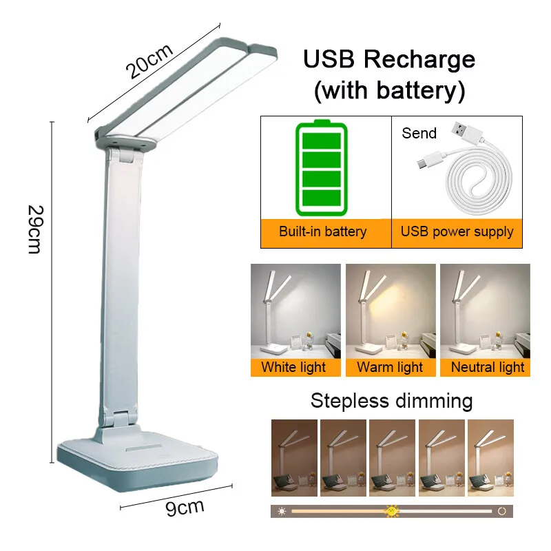 Lampka biurkowa LED dotykowa USB z 3 poziomami jasności — składana Fioletowy/фиолетовый