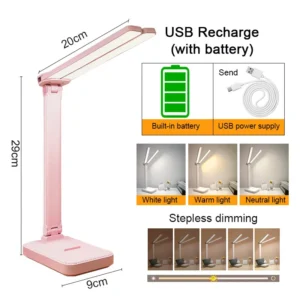 Lampka biurkowa LED dotykowa USB z 3 poziomami jasności — składana Jasny