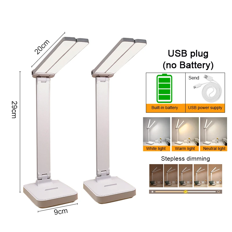Lampka biurkowa LED dotykowa USB z 3 poziomami jasności — składana Niebieski