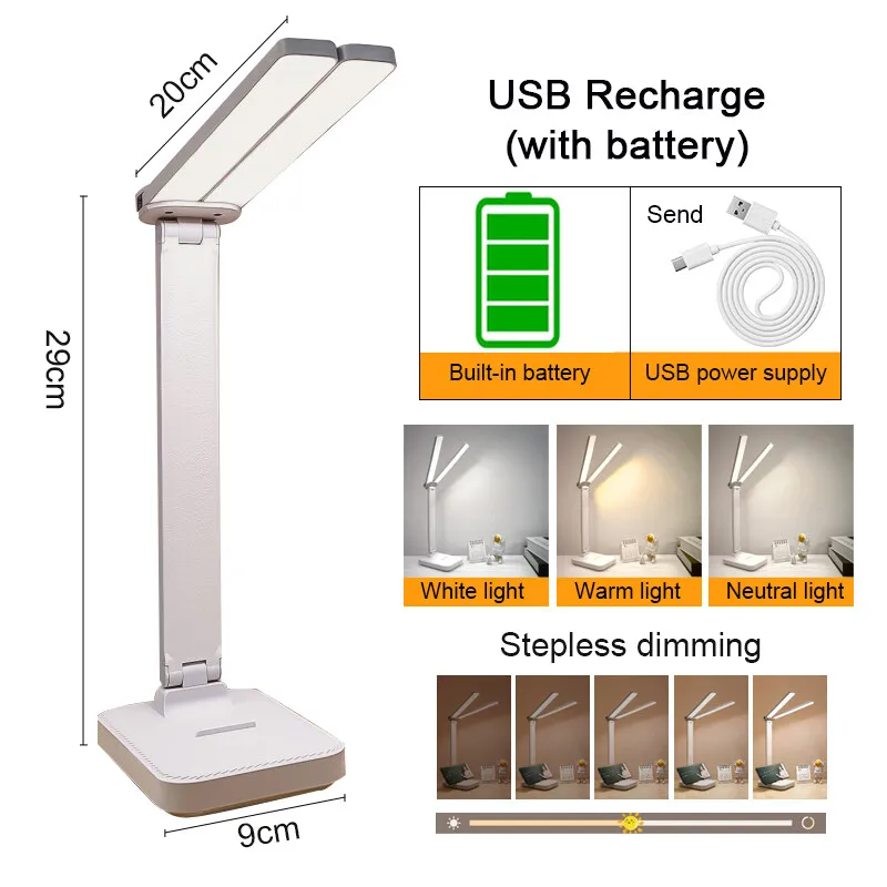 Lampka biurkowa LED dotykowa USB z 3 poziomami jasności — składana Platina