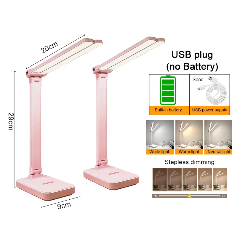 Lampka biurkowa LED dotykowa USB z 3 poziomami jasności — składana Zielony