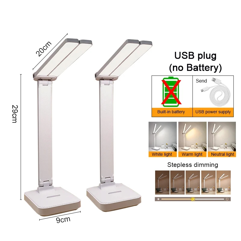Lampka biurkowa LED dotykowa USB z 3 poziomami jasności — składana Złoto