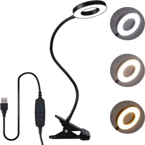 Lampka z klipsem USB 48 LED – giętka szyja, 3 poziomy jasności Czarny