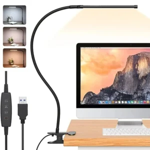 Lampka biurkowa LED 10W z klipsem 10 poziomów jasności 3 tryby USB Czarny