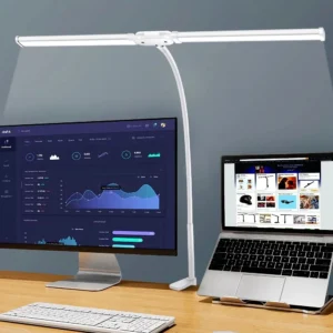Lampka biurkowa LED na gęsiej szyi z podwójną głowicą Beżowy