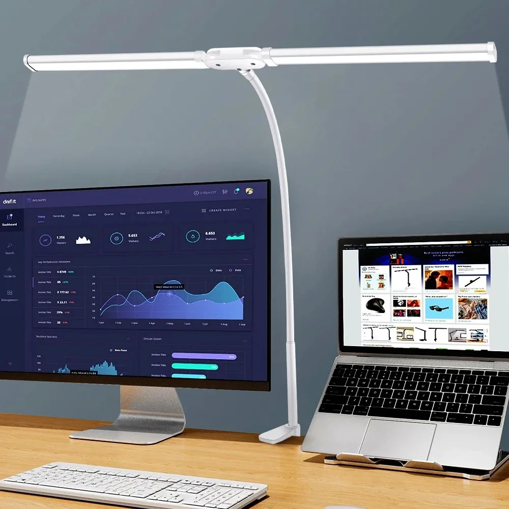 Lampka biurkowa LED na gęsiej szyi z podwójną głowicą Beżowy