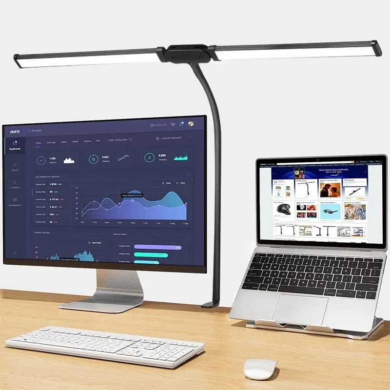 Lampka biurkowa LED na gęsiej szyi z podwójną głowicą Czarny