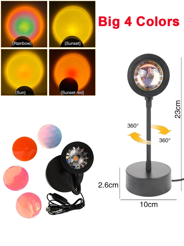Lampka LED projektor zachodu słońca i tęczy USB 4 color projector