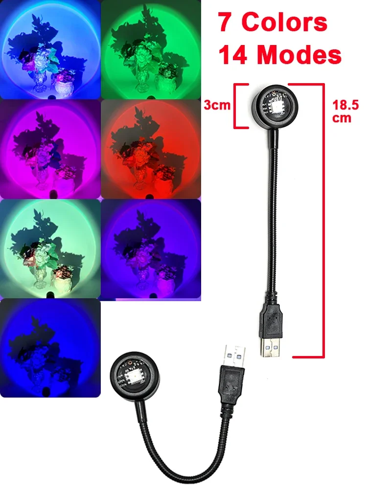 Lampka LED projektor zachodu słońca i tęczy USB Mini 7 colors
