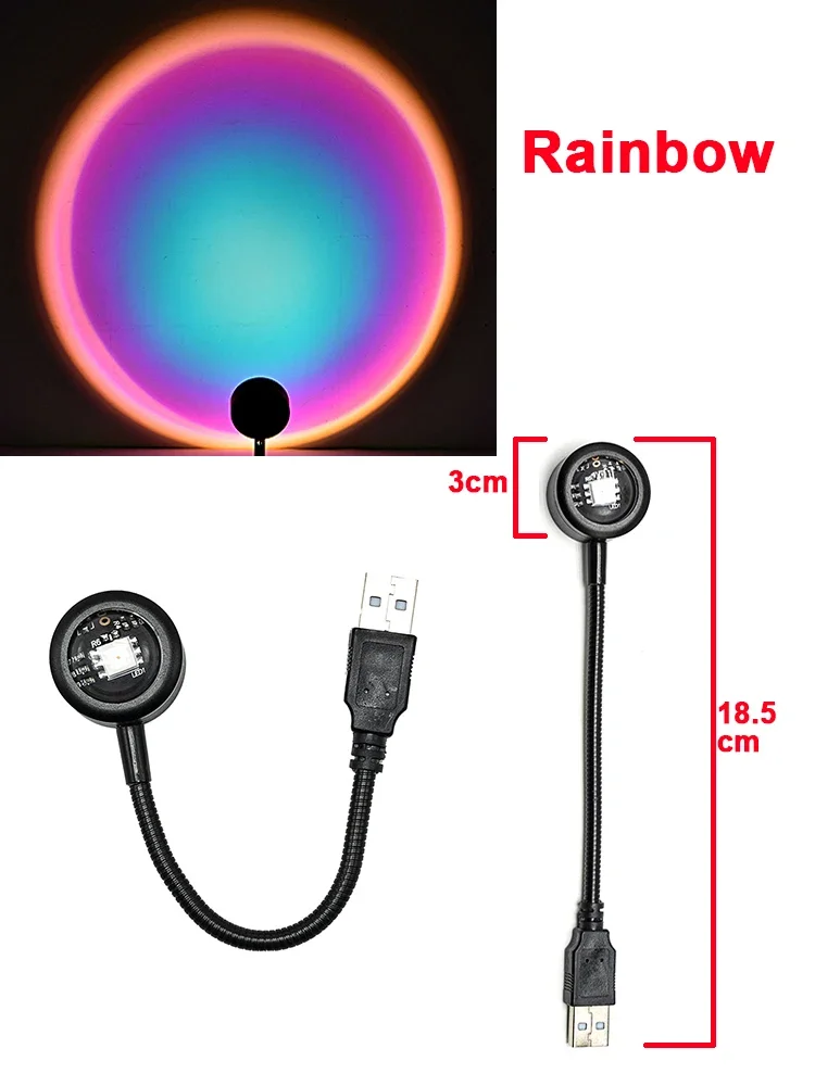 Lampka LED projektor zachodu słońca i tęczy USB Mini rainbow