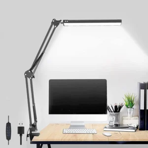 Lampka biurkowa LED z ramieniem wahadłowym na klipsie Czarny