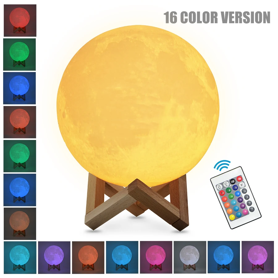 Lampka nocna 3D Księżyc LED z pilotem, 16 kolorów 16 colors