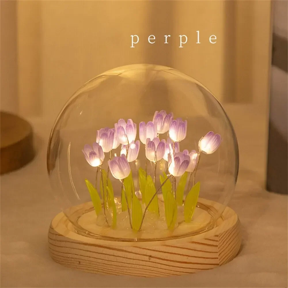 Lampka nocna tulipan LED z przezroczystą osłoną nastrojowe światło Beżowy