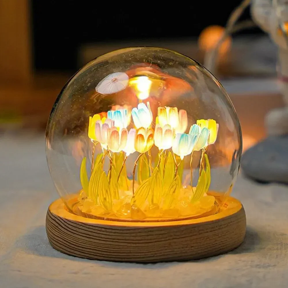 Lampka nocna tulipan LED z przezroczystą osłoną nastrojowe światło Czarny