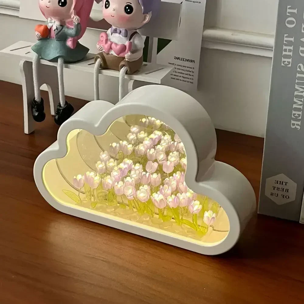 Lampka nocna tulipan LED z przezroczystą osłoną nastrojowe światło Szary