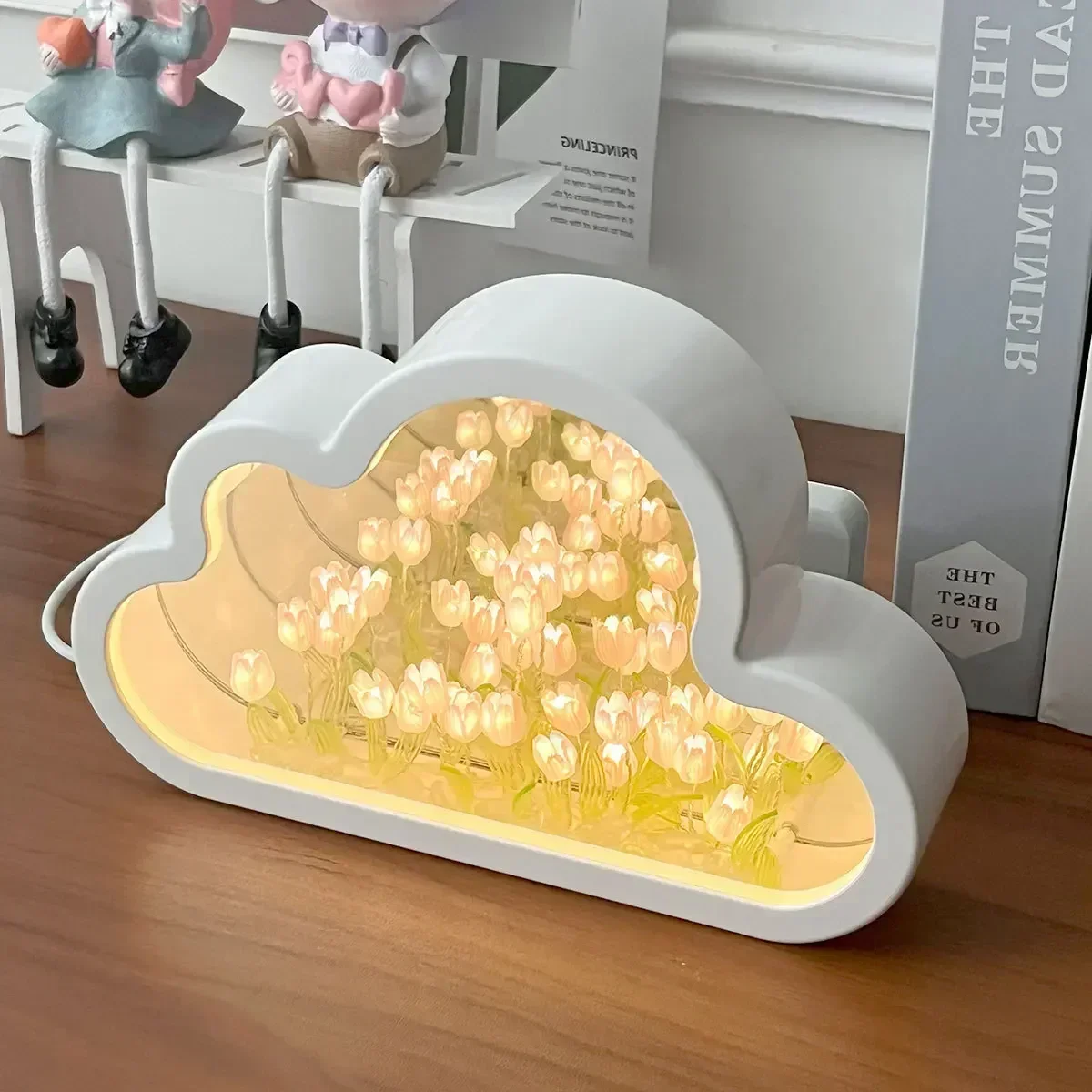 Lampka nocna tulipan LED z przezroczystą osłoną nastrojowe światło Zielony
