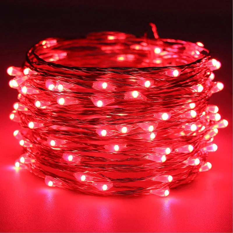 Lampki LED na druciku miedzianym - girlanda świetlna USB lub na baterie Czerwony