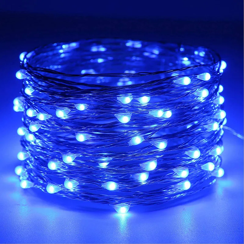 Lampki LED na druciku miedzianym - girlanda świetlna USB lub na baterie Niebieski