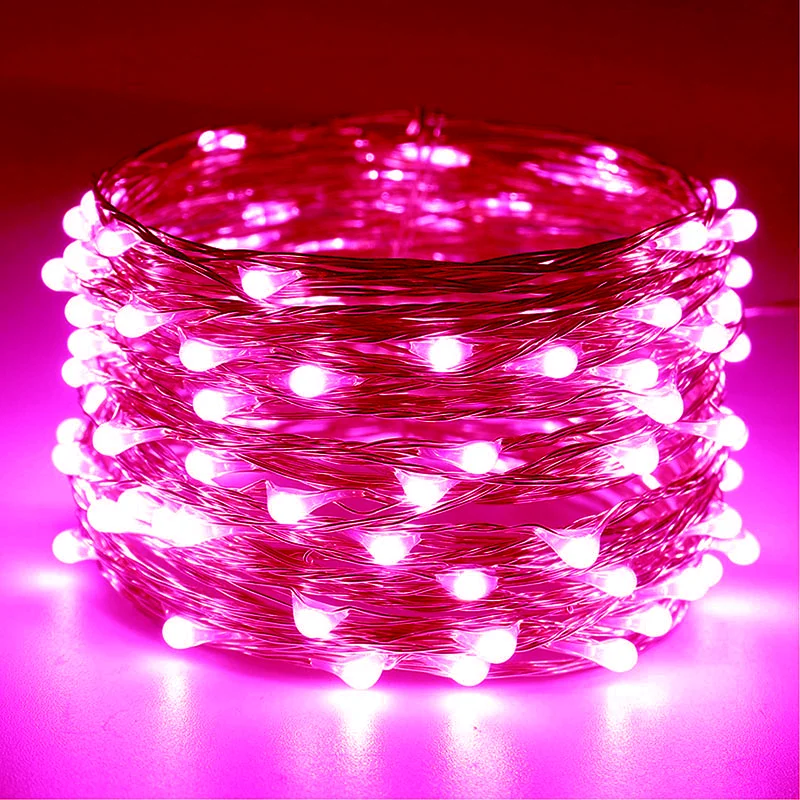 Lampki LED na druciku miedzianym - girlanda świetlna USB lub na baterie Różowy