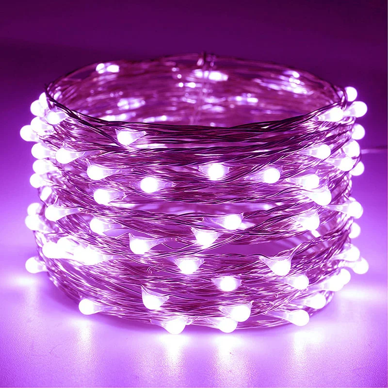 Lampki LED na druciku miedzianym - girlanda świetlna USB lub na baterie Fioletowy