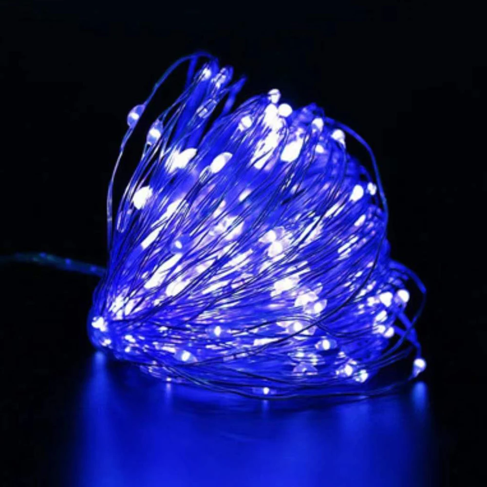 Lampki LED na druciku miedzianym na baterie, wodoodporne Niebieski