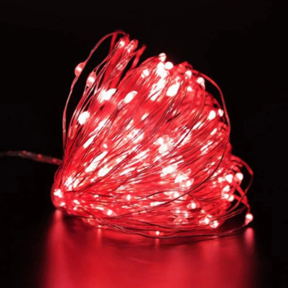 Lampki LED na druciku miedzianym na baterie, wodoodporne Czerwony