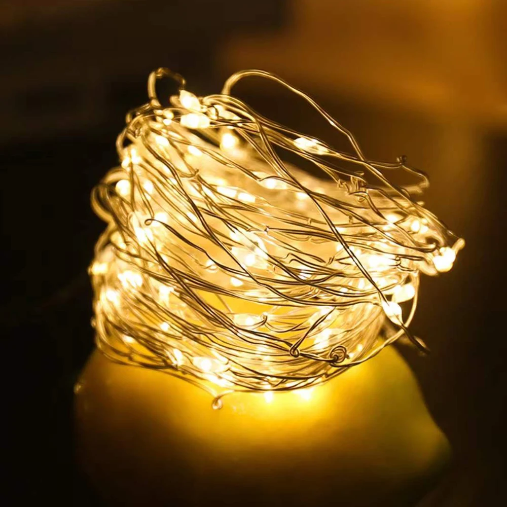 Lampki LED na druciku miedzianym na baterie, wodoodporne Żółty