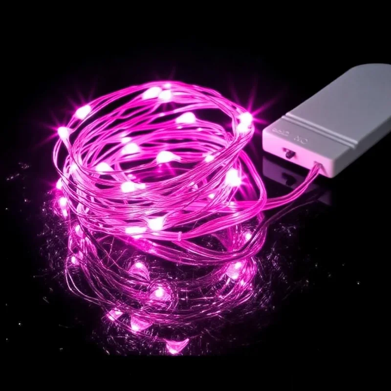 Lampki LED na druciku świetliki na baterie wodoodporne Różowy