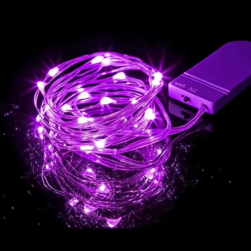 Lampki LED na druciku świetliki na baterie wodoodporne Fioletowy