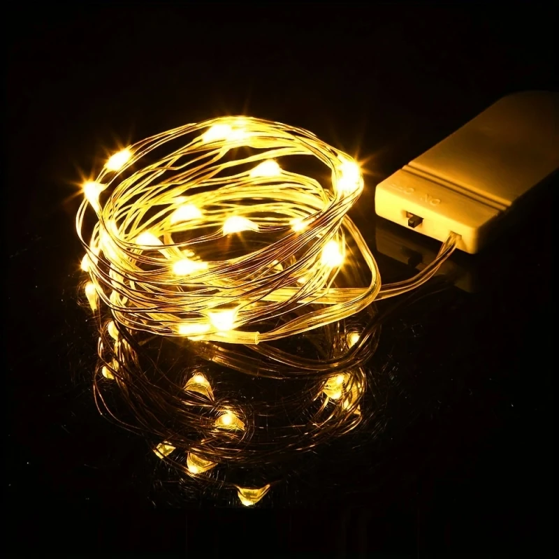 Lampki LED na druciku świetliki na baterie wodoodporne Warm