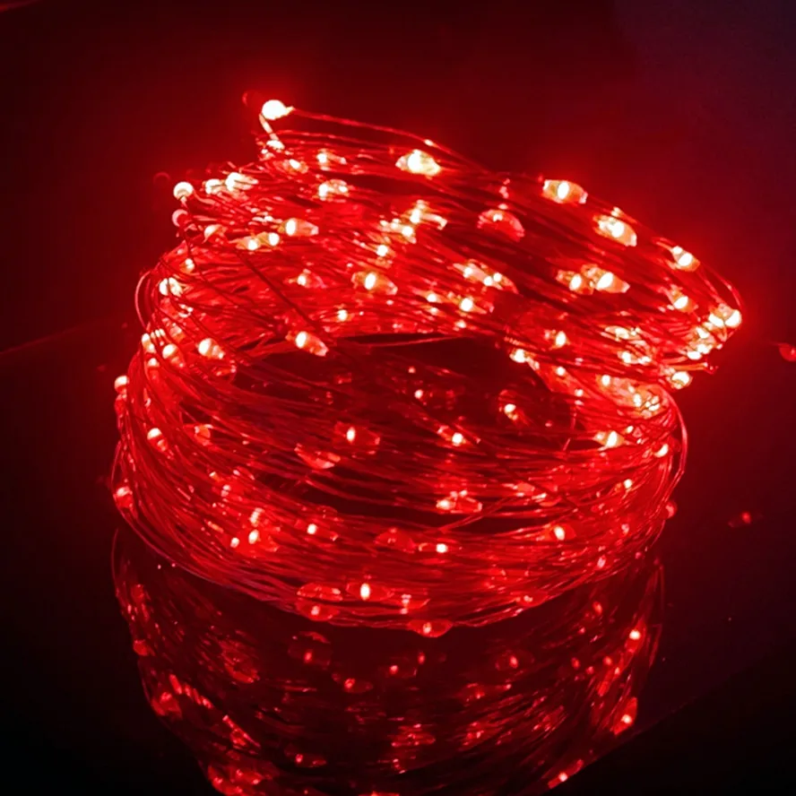 Lampki LED na druciku zasilane USB do dekoracji Czerwony