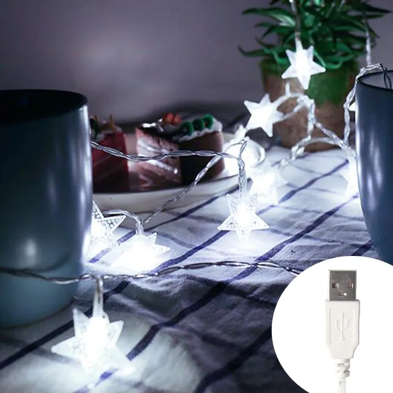 Lampki LED w kształcie gwiazdek, zewnętrzne, na taras i wesele Biały